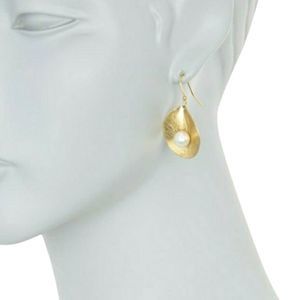 Etched Petal Faux Pearl gold plated wire Earrings